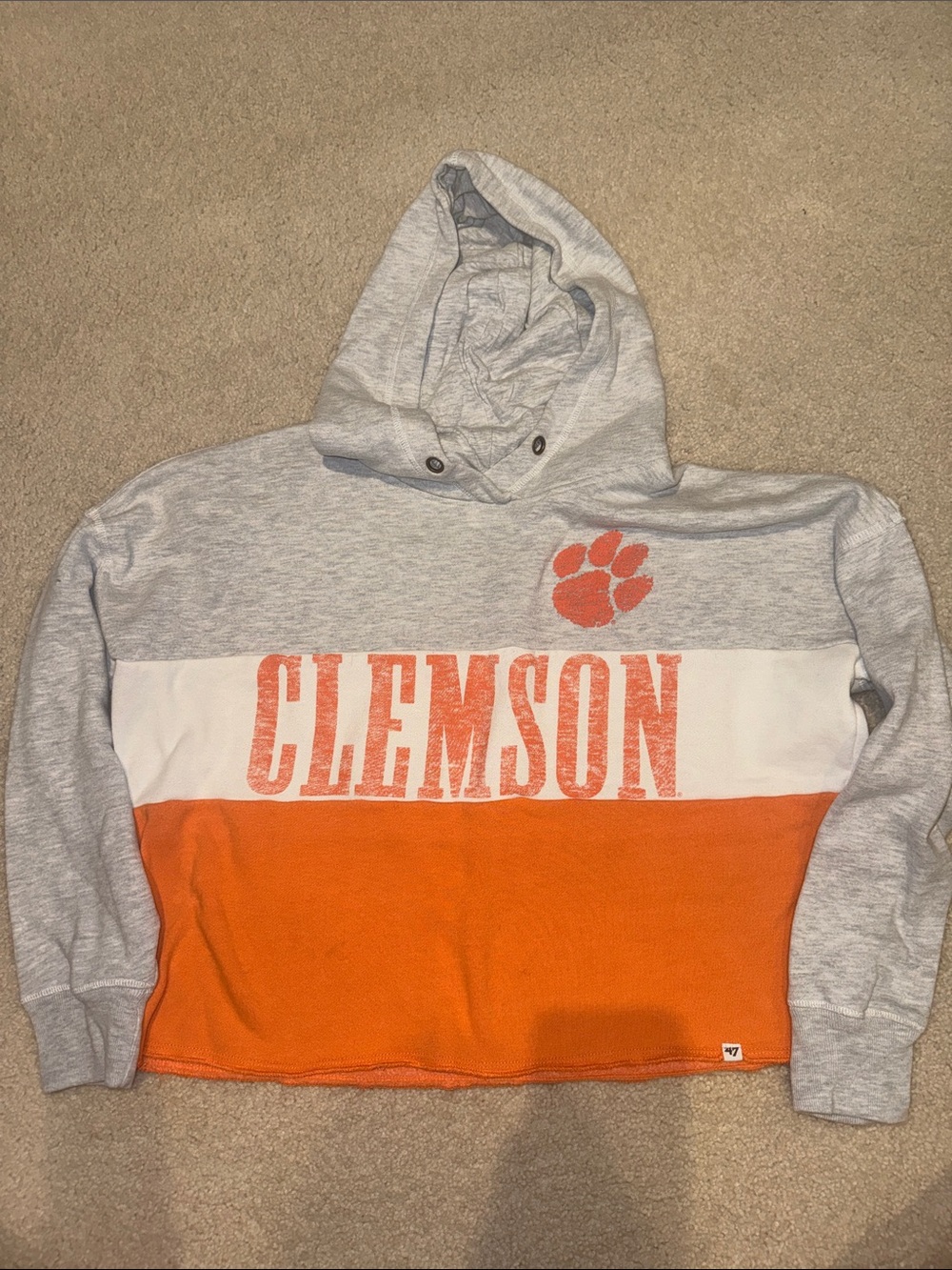 '47 Clemson Colorblock cropped Hooded Sweatshirt - Gray/White/Orange